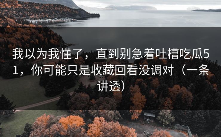 我以为我懂了，直到别急着吐槽吃瓜51，你可能只是收藏回看没调对（一条讲透）